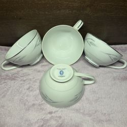 10-Piece Vintage Royal Cameo Silver Wheat 1301 Teacup & Saucer Lot - Japan