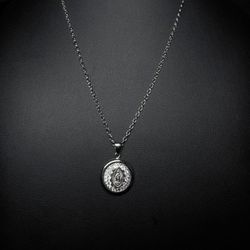 925 Silver Virgin Mary & Cross Pendant With Necklace 18”