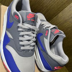 NIKE / Air Max 1 ESSENTIAL “Ultra Marine” shoe kicks / Men's 12 / Like New w/ Box! Worn 1x / UltraMarine Solar Red & Medium Grey