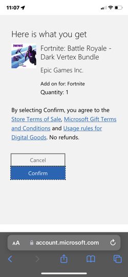 Fortnite Xbox One Dark Vertex Costume Set 2000v Bucks RARE for