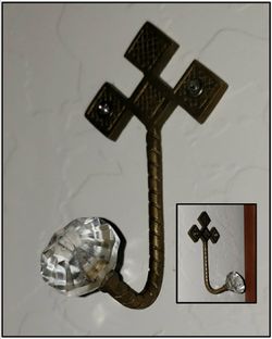 VINTAGE ORNATE BRASS METAL VICTORIAN MID CENTURY HOLLYWOOD REGENCY CRYSTAL COAT HAT WALL HOOK DECOR