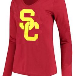 USC Large Long Sleeve V-neck Red Shirt