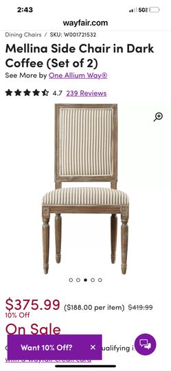Coffee Brown Striped Chairs Set Of 2