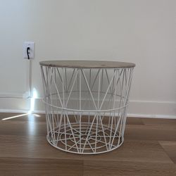 White Metal Wire Basket Side Table