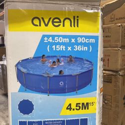 0985 -15' x 36' Outdoor Round Frame Above Ground Pool Set with Filter Pump, Filter, Ground Cloth (Blue)