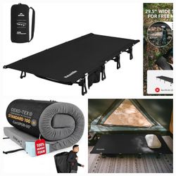 Camping Cot, 75x30x3 Full Memory Foam Mattress, Bags