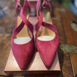 Castamere Women Mid Stiletto Heel Pointed Toe Inches Heels Magenta Peach Red Suede