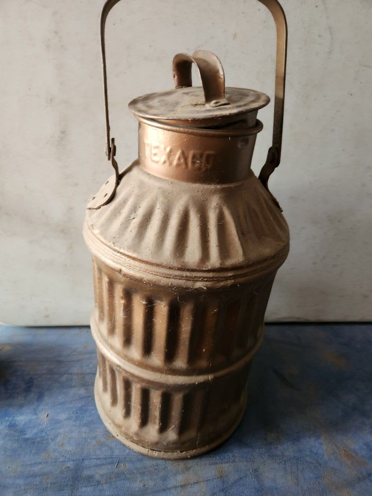 Antique Texaco Oil Jug Container With Lid