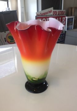 WaterColor vase orange yellow green decor