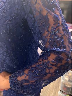 Navy Blue Beaded Lace Formal Dress