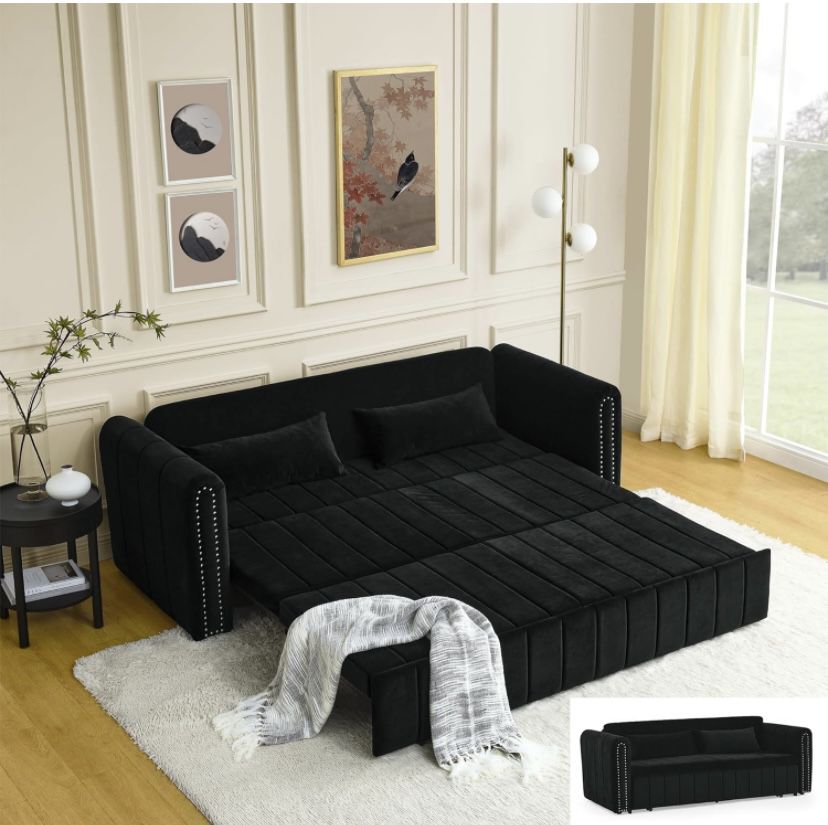 Brand New Black Velvet Queen Sofa Bed
