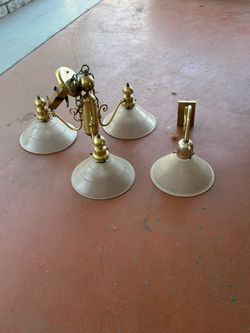 Vintage Brass Light Fixtures Chandelier Sconce Set
