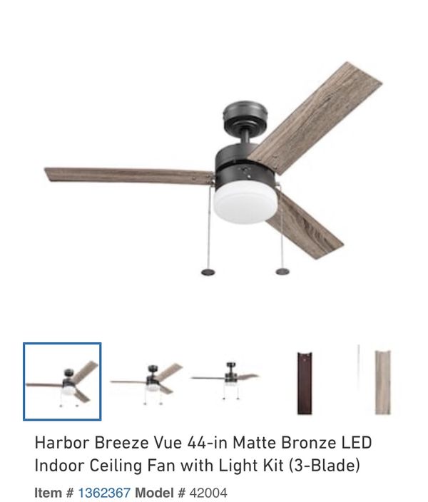 Harbor Breeze Vue 44in Matte Bronze LED Indoor Ceiling Fan with Light