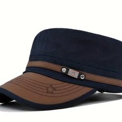 Stylish Navy Blue Men’s Cap With Leather Top