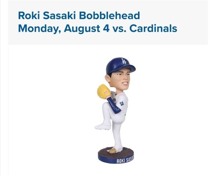 2 Tixs - DODGERS VS CARDINALS - Sasaki BOBBLEHEAD - $100 EACH