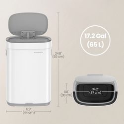 SONGMICS 17.2-Gallon (65 L) Motion Sensor Garbage Can Stainless Steel Trash Bin Ozone Odor Control - Cloud White