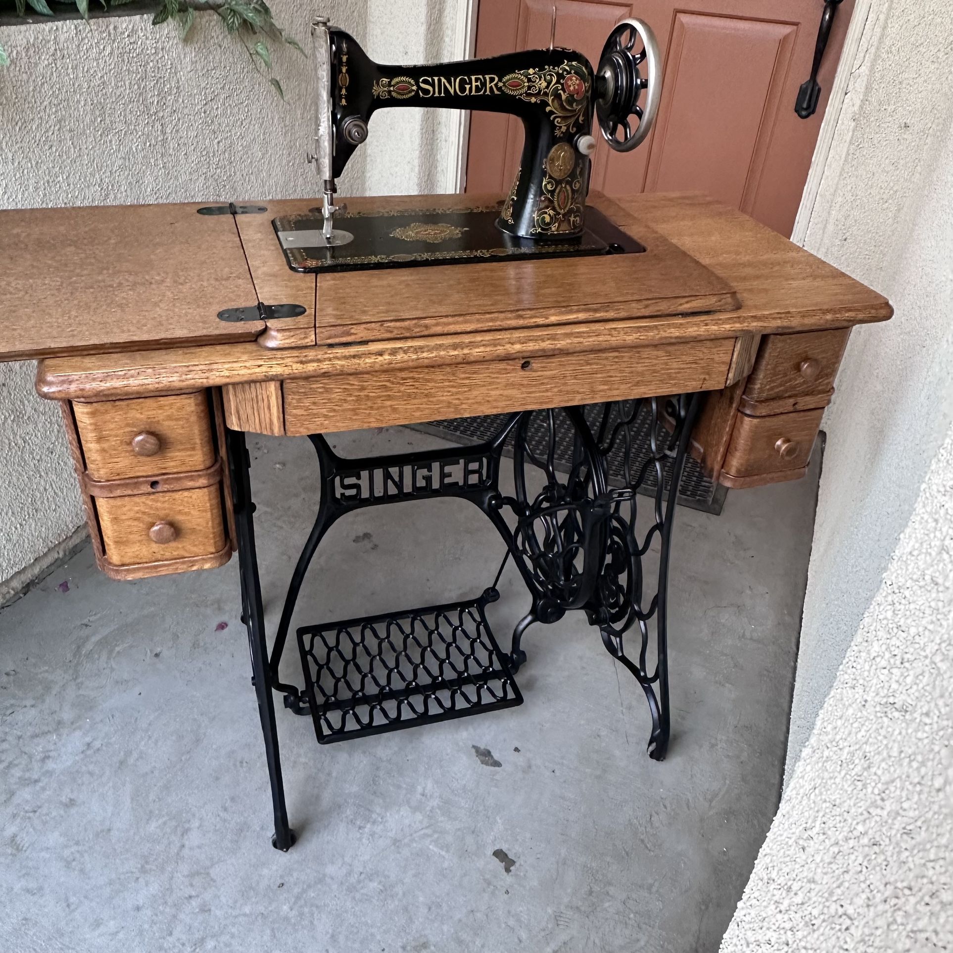 Antique 1921 Singer Treadle Sewing Machine Model 66 Red Eye for Sale in