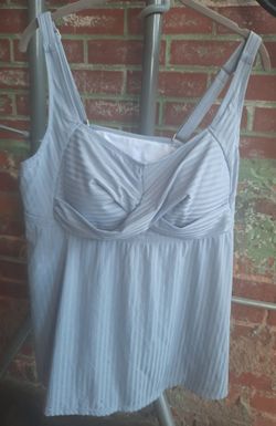 Women's Gray Ribbed Tankini Top & Floral Shorts  Swim Set - Size 2X