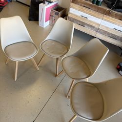 Modern Dining Chairs Set of 4 – Cream / Beige with Wood Legs