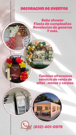Decoraciones y renta de sillas , mesas y carpa