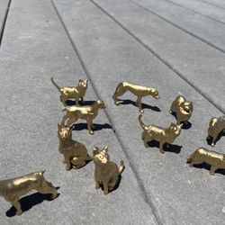 Gold Cat And Dog Figurines 