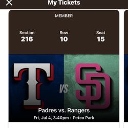 Padres V Rangers 4th Of July  2 Seats