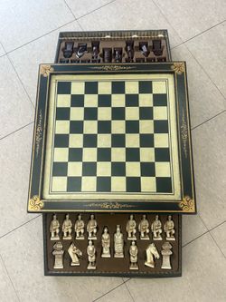 vintage Pier 1 imports chinese dragon chess set Wood Chess Board Storage Pieces