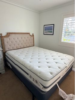 Queen Bed with Tufted Headboard includes box spring, frame and mattress (if interested).