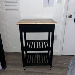 Coffee Bar Rolling Table Small Shelves One Drawer 