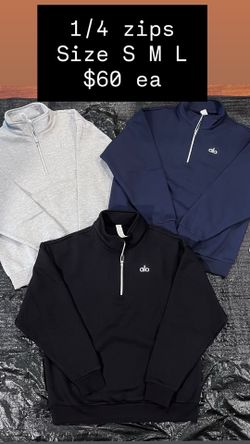 Alo active wear crewnecks, sweats, zipup 1/4 zip