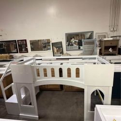 Polibi Twin Size Loft Bed with Storage Staircase and Window, White