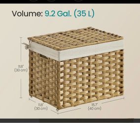 SONGMICS 9.2 Gallon (35L) Foldable Woven Storage Basket w/ Lid - Natural