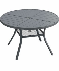VICLLAX 40.6" Round Patio Dining Table for 4, All Weather Metal Outdoor Table with 1.57" Umbrella Hole and Storage Shelf for Garden Lawn Deck, Dark Gr