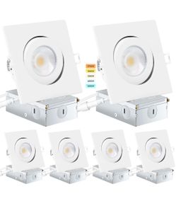 KnLnny Ware Square LED Recessed Canless Lights 6 Pack, White, 5 CCT, Dimmable 9W