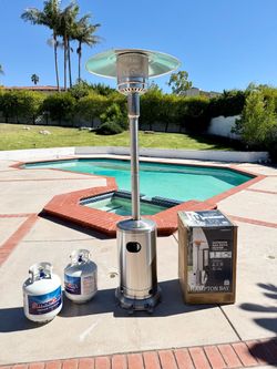 NEW/Sealed Hampton Bay Propane Patio Heater with Wheels + Propane Tank