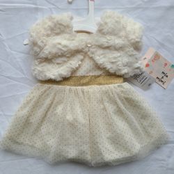 MIA AND MIMI Special Occasion NEWBORN Dress Tulle Lined Ivory Gold