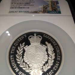 2017 5oz G. Britain S£10 Queen's Sapphire Jubilee PF 70 Ultra Cameo Silver Proof Coin