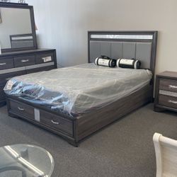 Grey Queen Bedroom Set W/ Storage 