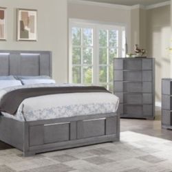Brand New Grey 4pc Queen Bedroom Set (Available In California & Eastern King)