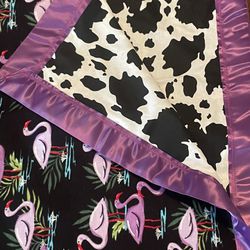 Flamingo & Cow Print Baby Blanket
