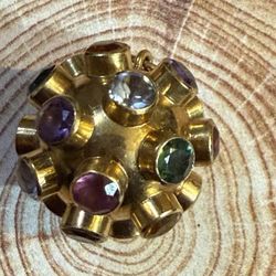 Vintage 14K Yellow Gold Sputnik Style Multi Gemstone Pendant