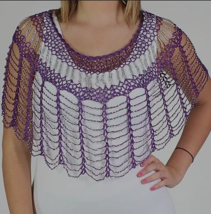 Crochet & Sequin Poncho☆SuperCute & Purple