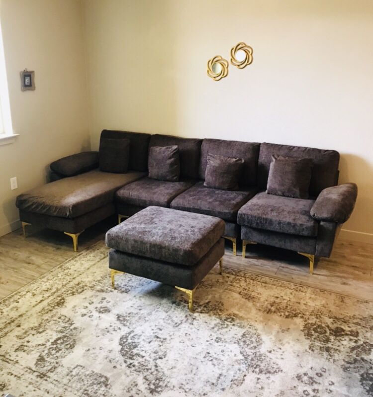 Modern Chocolate Brown Chaise Ottoman Sofa
