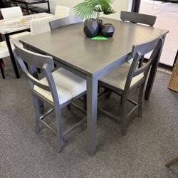 Dining Table Set With 4 Stool Solid Wood Gray Finish 