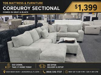 Corduroy Sectional in Gray Or Black 🚚WE DELIVER🚚