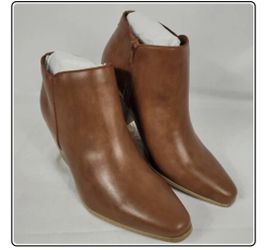 JF JustFab Dakota Heeled Bootie in Leather Brown color 