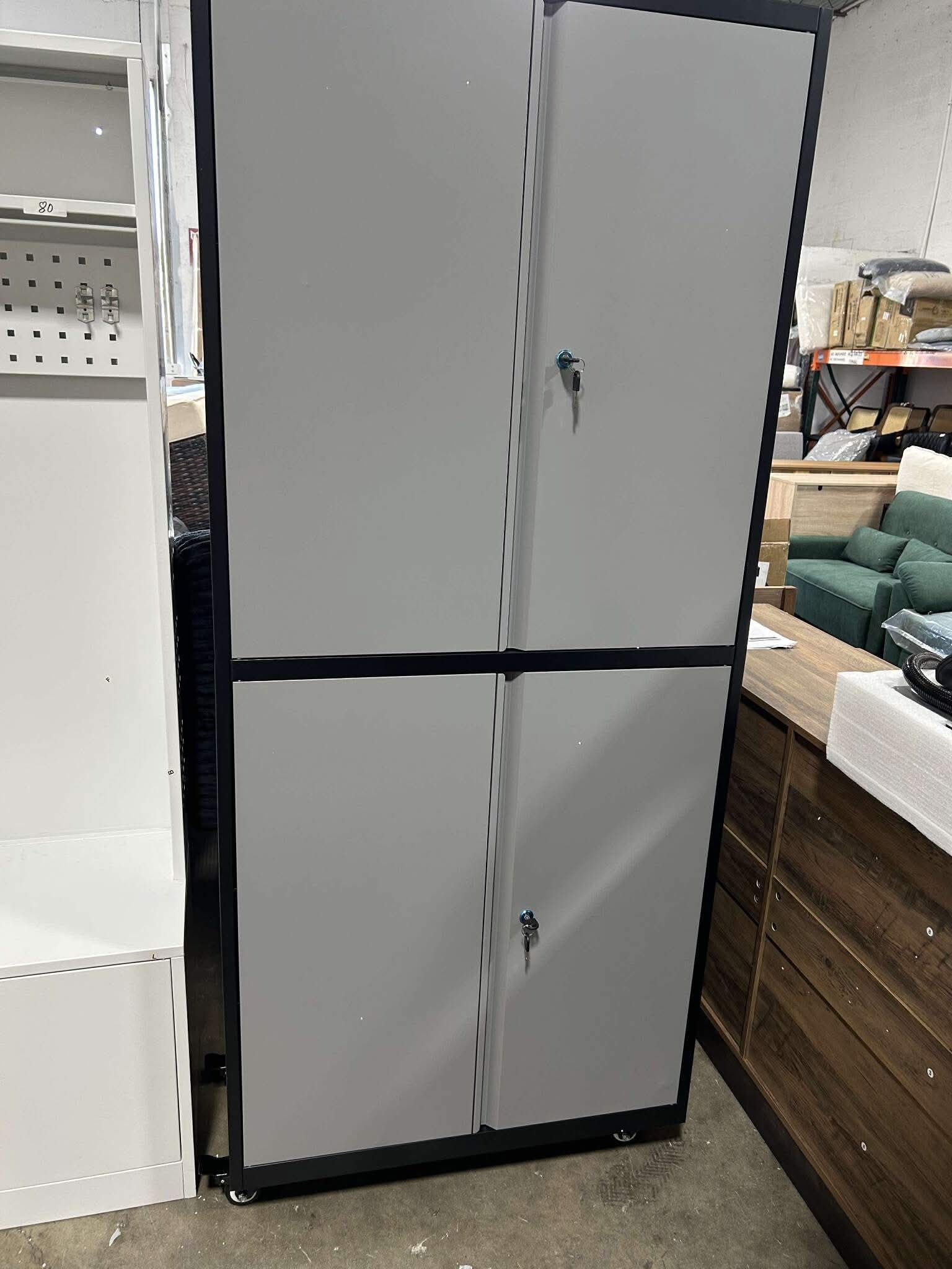 Used-Metal Garage Storage Cabinet with Wheels
