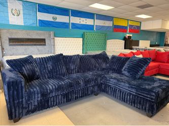 Sectional fluffy blue