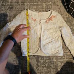 Girls White Cardigan 2t-3t With One Button On Top