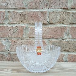 Vintage Anne Hutte Floral Embossed Crystal Basket 